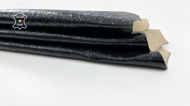 BLACK CRISPY PATENT CRACKED ON BEIGE SHINY Soft Goat leather 3+sqf 0.8mm #C954