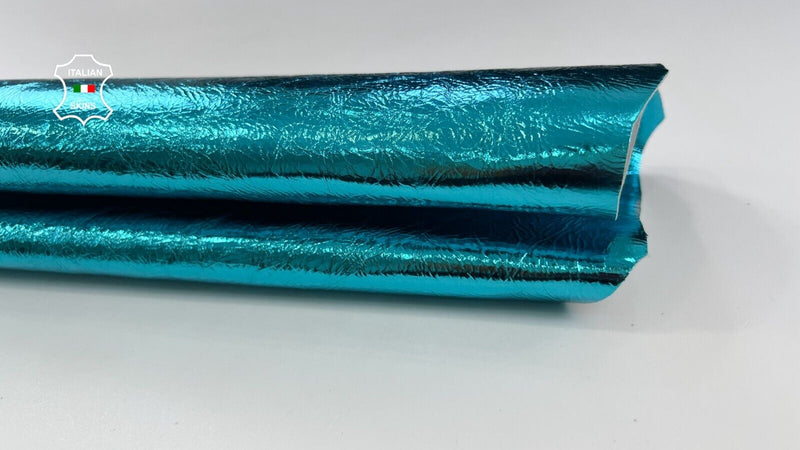 METALLIC TURQUOISE BLUE CRINKLED Italian Goatskin Goat leather 4+sqf 0.8mm C2126