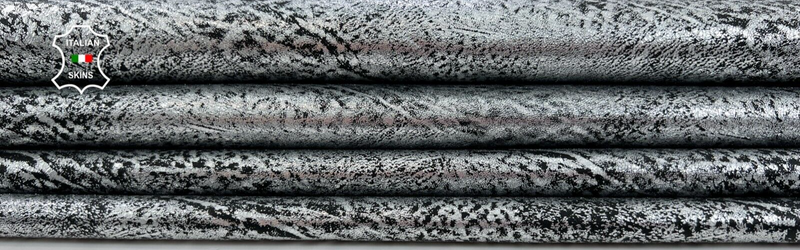 METALLIC CHROME SILVER DISTRESSED Soft Lambskin leather hides 6+sqf 0.7mm #C1114