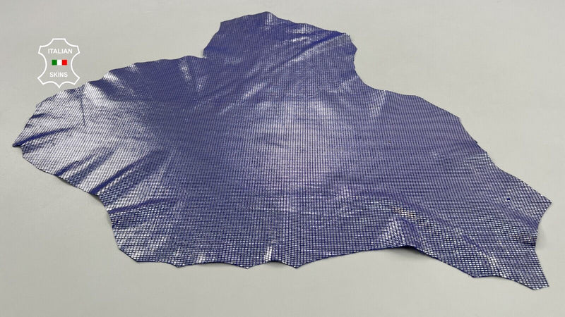 METALLIC SILVER SQUARES PRINT ON PURPLE Soft Goatskin leather 3sqf 0.7mm #C1168