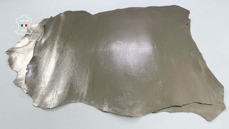 METALLIC PLATINUM CRINKLED Thick Strong Goat leather 2 skins 12+sqf 1.3mm #C2926