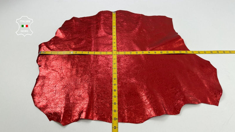 METALLIC RED CRACKED CRINKLE Soft Italian Goatskin leather hide 4sqf 0.7mm C2521