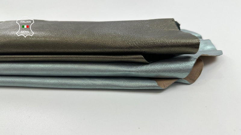 METALLIC PEWTER & LIGHT BLUE PACK ROUGH Goat leather 2 skins 6+sqf 1.0mm #C3050