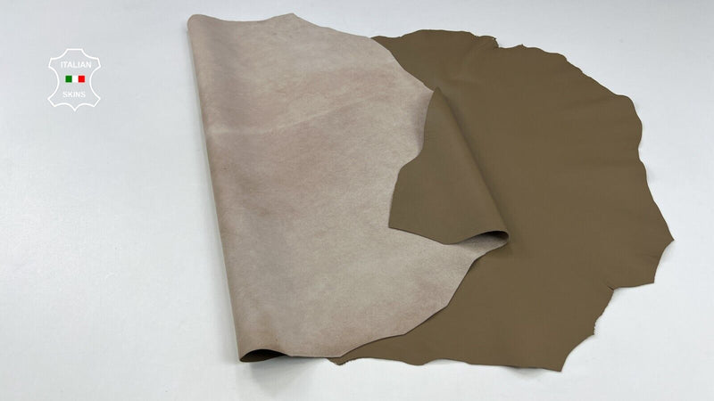 KHAKI OLIVE GREEN Soft Italian Lambskin Sheep leather hides 6+sqf 0.7mm #C1966