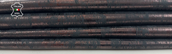 METALLIC RAISIN DISTRESSED ON BLACK Soft Italian Lamb leather 6+sqf 0.7mm #C2242