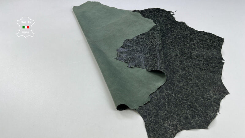 BLACK CRACKED PINE GREEN VINTAGE LOOK Thin Soft Lamb leather 7sqf 0.6mm #C2045