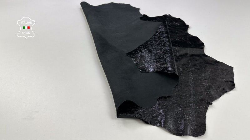 BLACK PATENT CRINKLE SHINY  Soft Italian Lambskin leather hides 6sqf 0.7mm C2286