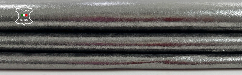 METALLIC PEWTER CRINKLED Thin Soft Italian Lambskin leather 5sqf 0.5mm #C1522