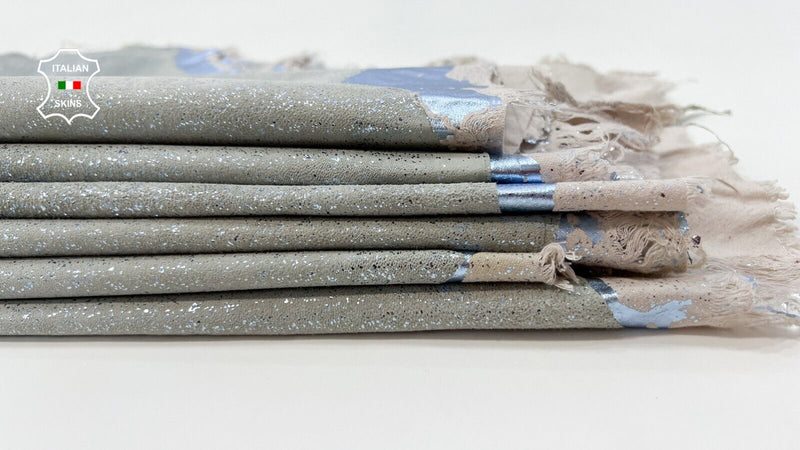 LIGHT BLUE GLITTERS ON SUEDE STRETCH Soft Lamb leather 2 skins 11sqf 0.7mm B9892