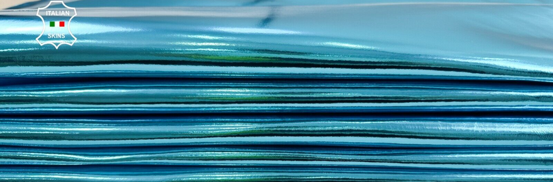 METALLIC  TURQUOISE BLUE Thin Soft Lambskin leather 2 skins 10+sqf 0.6mm #C2429