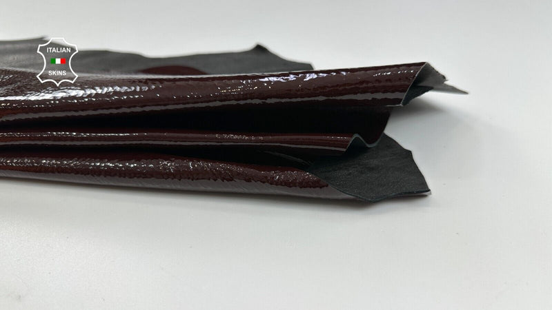 MAROON PATENT SHINY CRINKLED Thick Italian Goatskin leather 3+sqf 1.5mm #C2214