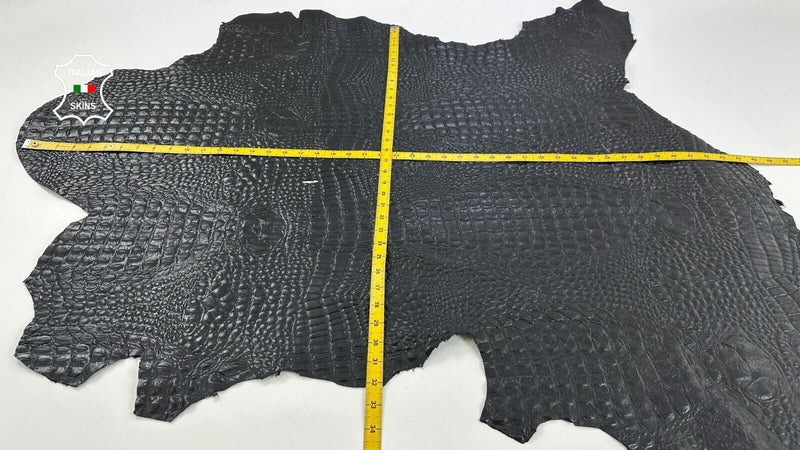 BLACK SHINY CROCODILE ALLIGATOR TEXTURED PRINT ON Goat leather 9sqf 1.6mm #C2725