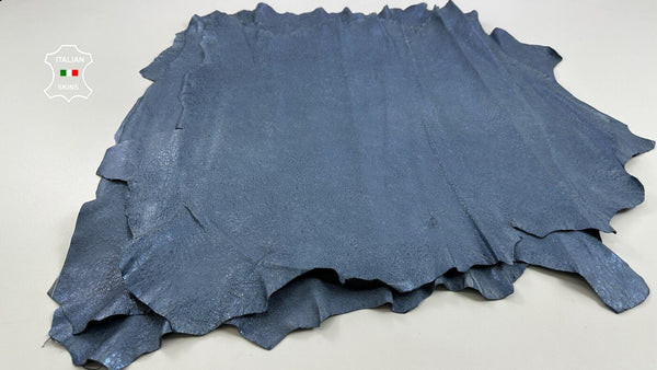 METALLIC BLUE WASHED CRINKLE VINTAGE LOOK Goat leather 3 skins 20sqf 1.1mm C3057