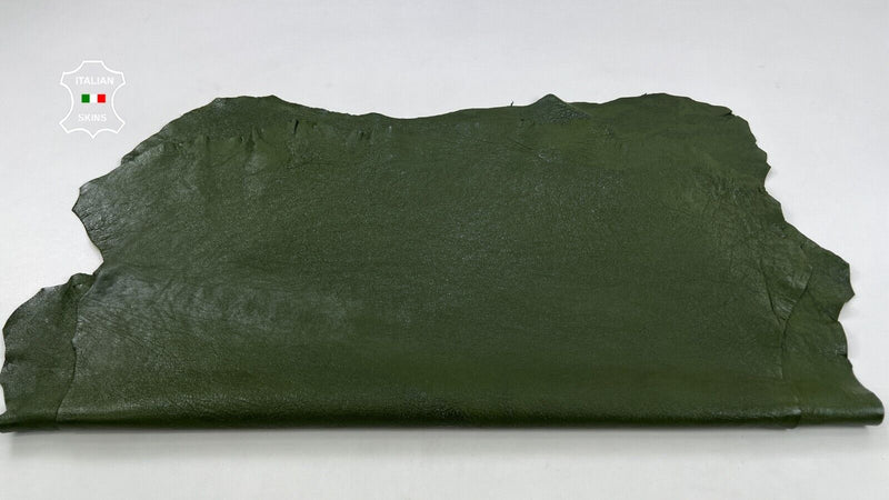 AVOCADO GREEN CRINKLE COATED SHINY Thick Lamb leather 2 skins 16sqf 1.3mm #C1075