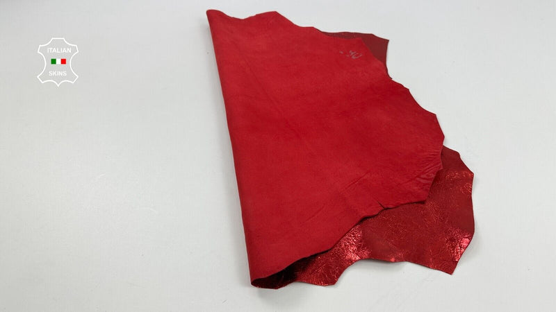 METALLIC RED CRACKED CRINKLE Soft Italian Goatskin leather hide 4sqf 0.7mm C2521