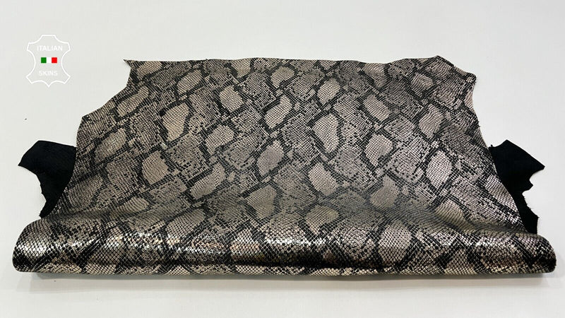 METALLIC ANTIQUED PLATINUM SNAKE PRINT On Goatskin leather hide 6+sqf 1.0mm C443