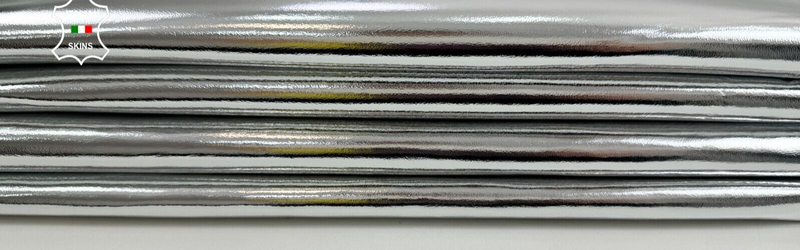 METALLIC SILVER Soft Italian Lambskin leather hides 2 skins 12sqf 0.7mm #C2427