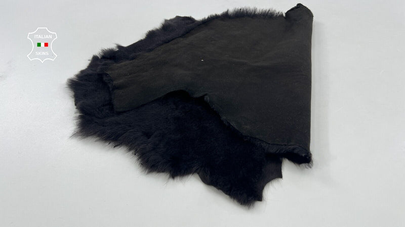 BLACK HAIR On sheepskin Shearling Lamb Sheep Leather hides fur 30"x45" #C1190