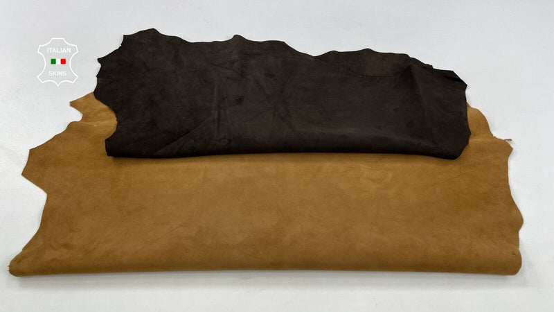 BROWN SUEDE 2 SHADES Soft Italian Goatskin leather hide 2 skins 6sqf 1.0mm C1729