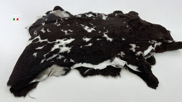 DARK BROWN DISTRESSED WHITE Hair On sheepskin shearling fur 4 skins 11sqf #C541