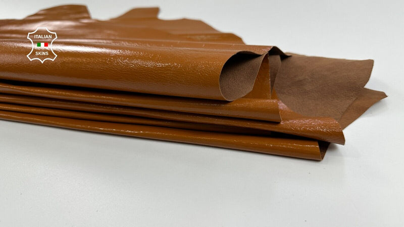 CARAMEL TANGERINE PATENT SHINY CRINKLE Lamb leather 12 skins 60sqf 0.4mm C2692