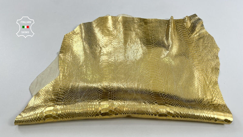 METALLIC GOLD SNAKE TEXTURED PRINT ON Soft Goatskin leather 3+sqf 1.0mm #C2085