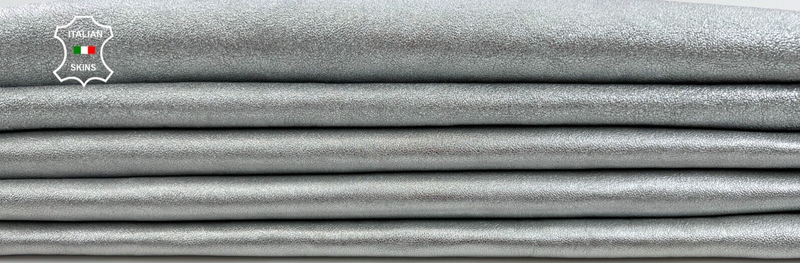 METALLIC SILVER WASHED ROUGH Thick Soft Lamb leather 2 skins 15sqf 1.3mm C1207