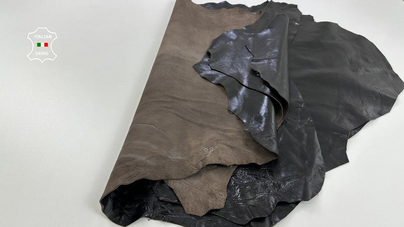 VERY DARK BROWN PATENT SHINY CRINKLED Lambskin leather 3 skins 25sqf 1.3mm C2823