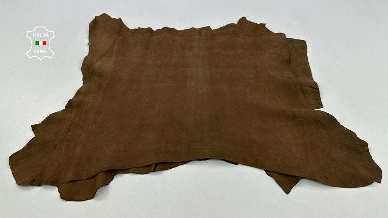 WASHED OLIVE BROWN VEGETABLE TAN ROUGH Goatskin leather 2 skins 7sqf 1.1mm C2449