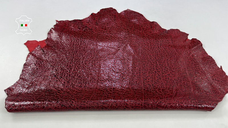 PATENT RED ANTIQUED TEXTURED Italian Goatskin Goat leather 7+sqf 1.0mm #C1775