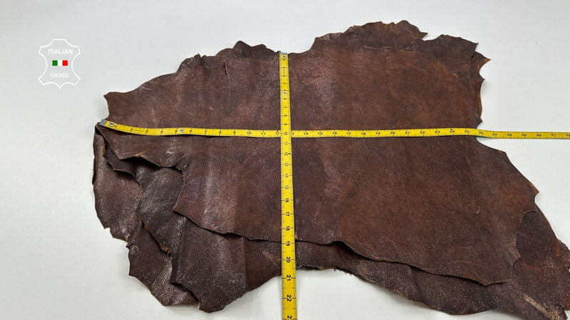 BURNT BROWN PEARLIZED DISTRESSED COATED Goat leather 4 skins 13+sqf 0.9mm C2366