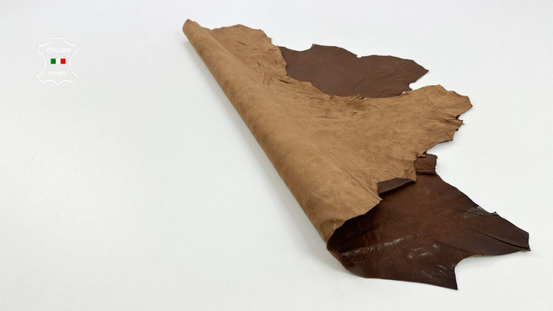 BROWN RUSTIC ANTIQUED ROUGH Thick Soft Goatskin leather hides 2+sqf 1.1mm #C2356