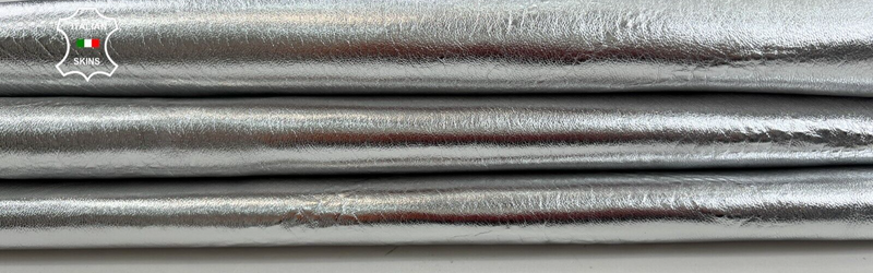 METALLIC SILVER TEXTURED Thick Italian Lambskin Lamb leather 3+sqf 1.1mm C2082