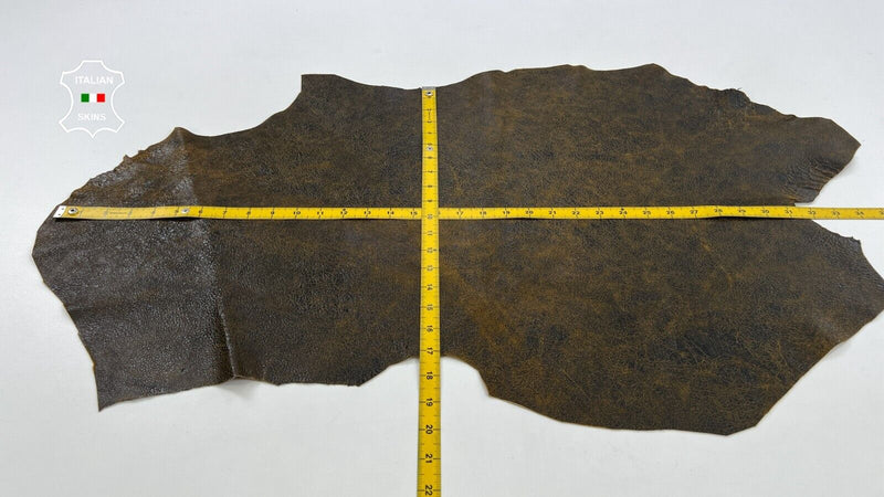 BROWN CRACKED VINTAGE LOOK Soft Italian Lambskin leather hides 4+sqf 0.9mm C1220