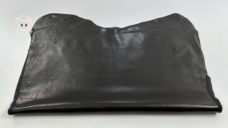 SHINY BLACK Soft Italian STRETCH Backed Lambskin leather hide 4+sqf 0.7mm C3040