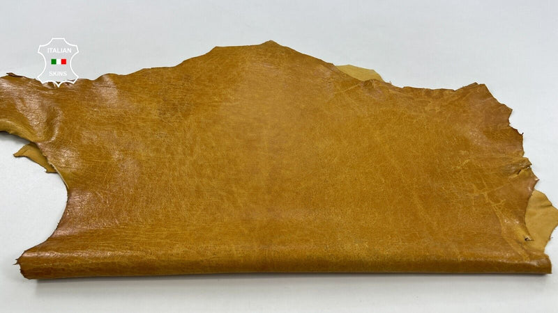 MUSTARD YELLOW CRACKED WAXY VINTAGE Thin Soft Goat leather 6+sqf 0.5mm C1316