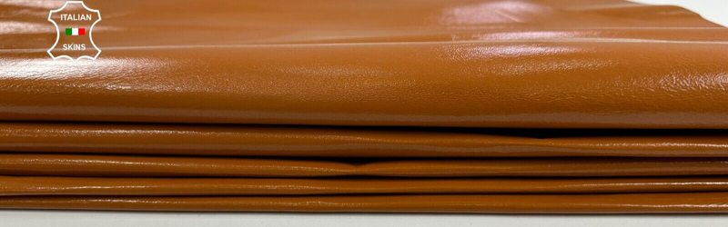 CARAMEL TANGERINE PATENT SHINY CRINKLE Lamb leather 12 skins 60sqf 0.4mm C2692