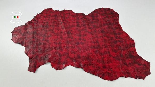 RED DISTRESSED ANTIQUED SHINY COATED Soft Lambskin Leather hide 5sqf 0.8mm C2393