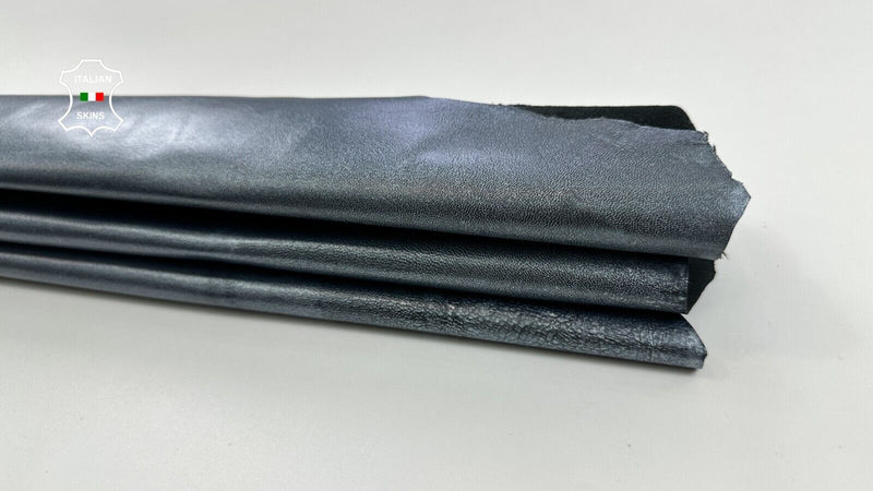 METALLIC BLUISH CHROME DISTRESSED Italian Lambskin leather hide 6sqf 0.9mm C2436