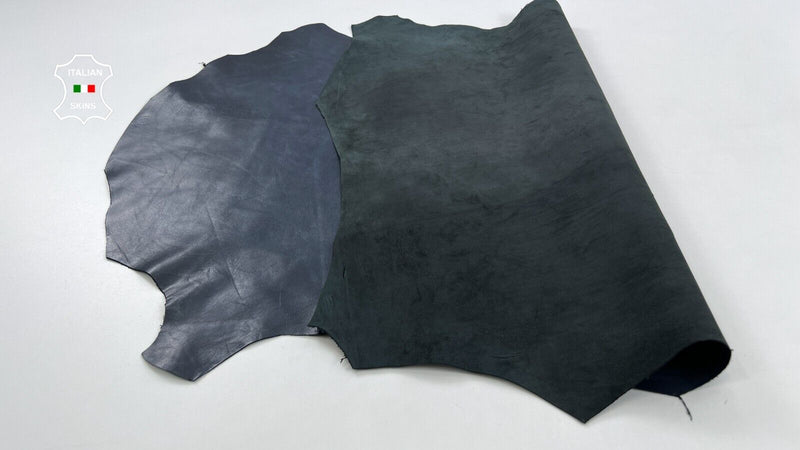 DARK BLUE ANTIQUED SHINY Italian Metis Lambskin leather hides 6sqf 0.9mm #C783