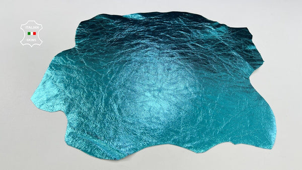 METALLIC TURQUOISE BLUE CRINKLED Italian Goatskin Goat leather 4+sqf 0.8mm C2126