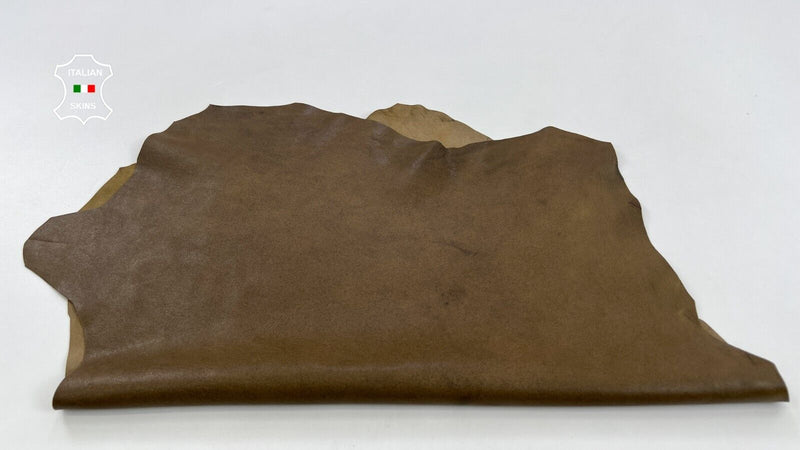 OLIVE BROWN DISTRESSED Thick Soft Italian Lambskin leather hides 3sqf 1.3mm C732