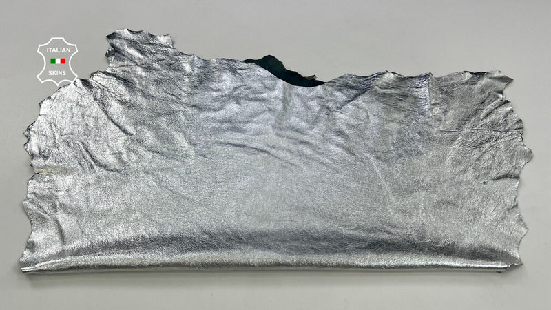 METALLIC SILVER CRINKLED Soft Lambskin Sheep leather hides 6+sqf 0.8mm #C1704