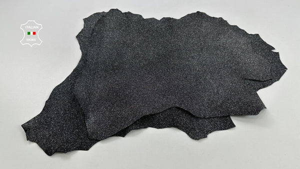 METALLIC SILVER SHIMMER PRINT ON BLACK Goatskin leather 2 skins 6sqf 1.7mm C2480