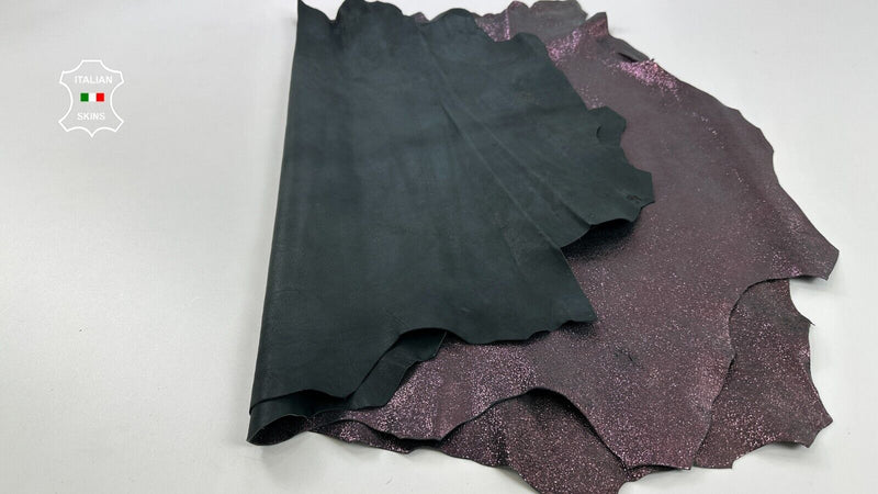 METALLIC RAISIN PURPLE CRACKED VINTAGE Lamb leather 2 skins 14sqf 1.0mm #C2577