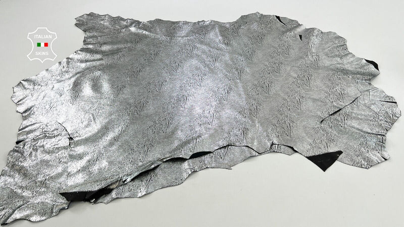 METALLIC SILVER ANTIQUED CRACKED Thin Lamb leather 2 skins 13sqf 0.6mm #C1198