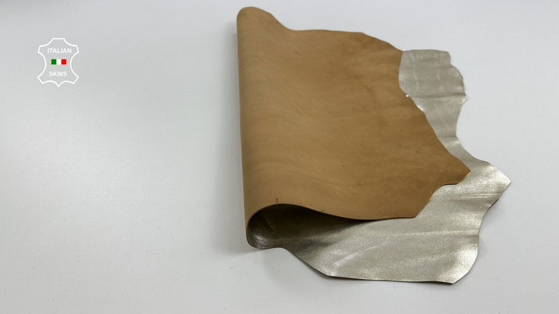 METALLIC LIGHT GOLD SMOOTH Thick Italian Goatskin leather hide 4+sqf 1.4mm C3059