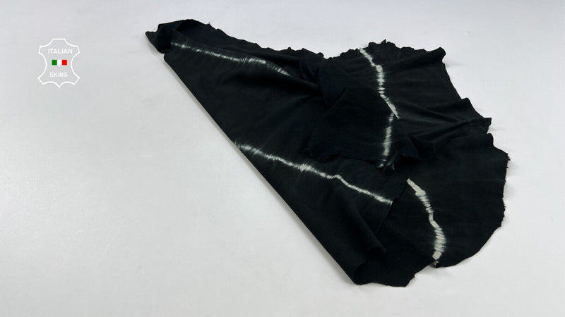 BLACK SUEDE TIE DYE Thin Soft Italian Lambskin leather hides 4sqf 0.6mm #C2079