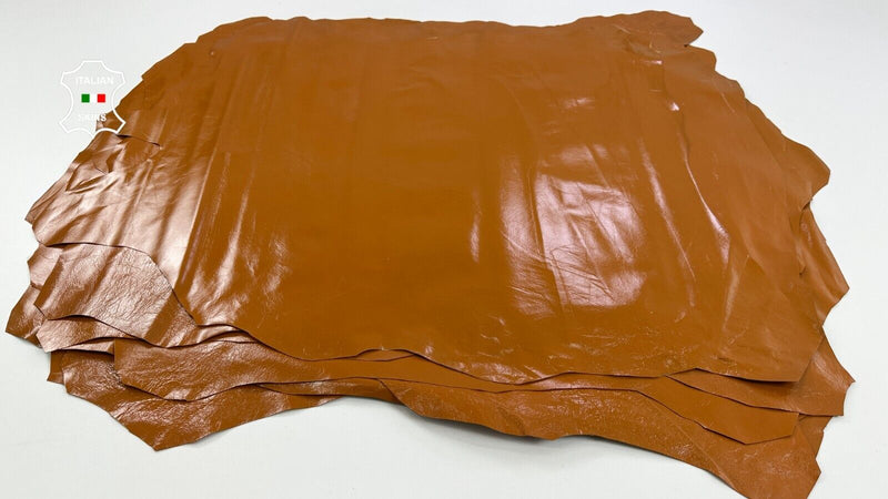 CARAMEL TANGERINE PATENT SHINY CRINKLE Lamb leather 12 skins 60sqf 0.4mm C2692