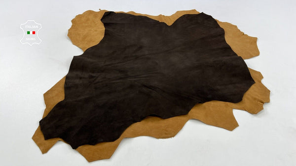 BROWN SUEDE 2 SHADES Soft Italian Goatskin leather hide 2 skins 6sqf 1.0mm C1729